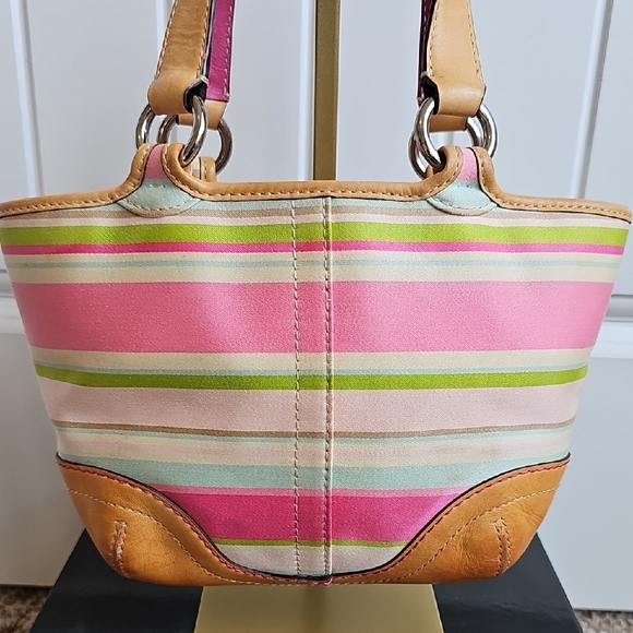Vintage Coach Hampton Pastel Stripes Small Tote Bag #1888 Pink GUC - Picture 6 of 15